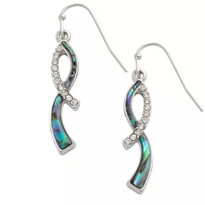 Ribbon Earrings Paua Abalone Shell Silver Fashion Jewellery Gift Boxed • £11.95