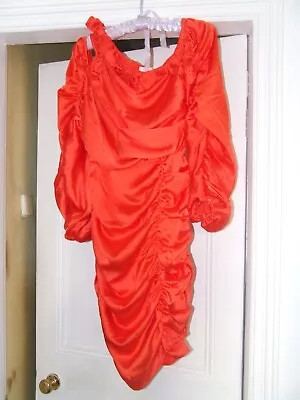 Sale!  Bnwt Size M (10-12) Ruched Mid Length Satin Cold Shoulder Party Dress • £4.99