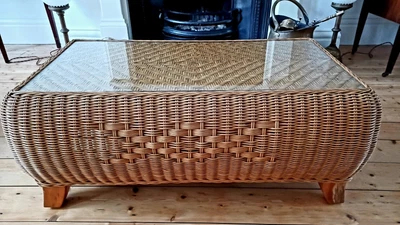 £60 • Buy Wicker Cane Coffee Table With Glass Top