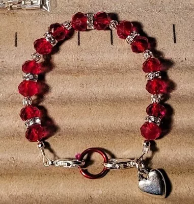 Crystal Rondelle Beads Medium Red Medical Alert ID Replacement Bracelet 6.5  • $9.50