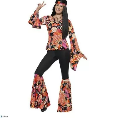 £16.75 • Buy Ladies Adults 1970s Hippy Theme Party Costume Willow The Hippie Fancy Outfit  S.