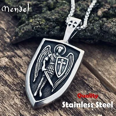 MENDEL Mens Archangel St Saint Michael Medal Pendant Necklace Stainless Steel • $11.99