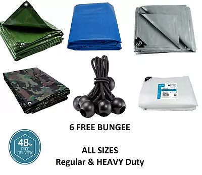 Tarpaulin Heavy Duty Waterproof Cover Tarp Ground Sheet All Sizes FREE BUNGEE X6 • £199.99