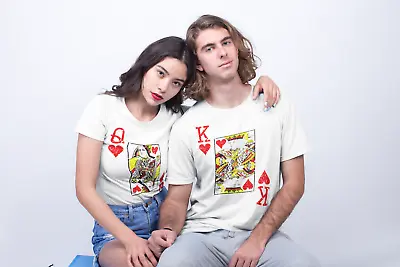 £10.99 • Buy His Hers King Queen Of Hearts ORGANIC TShirt Mens Womens Matching Valentines Day