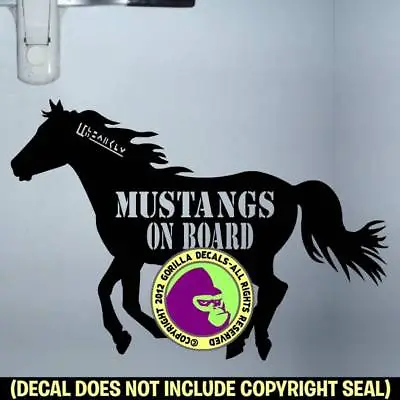 $15.99 • Buy MUSTANGS ON BOARD Decal Sticker Caution Mustang Horse Trailer Back Door Sign BLK