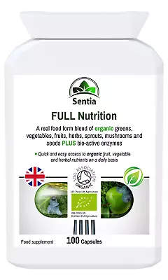 FULL Nutrition 100 Capsules Wheatgrass Spirulina Mushroom SUPERFOOD SUPER GREENS • £22.99