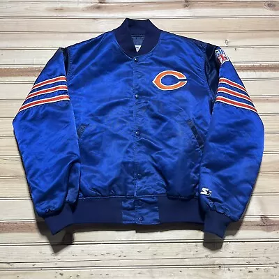 Vintage Chicago Bears Satin Jacket Blue Starter Pro Line Snap Front Size Medium • $99.99