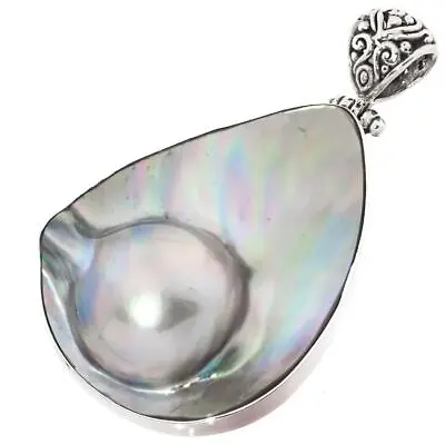 925 Sterling Silver Pear Mabe Blister Pearl Shell Sterling Pendant 1 3/4  • $32.95