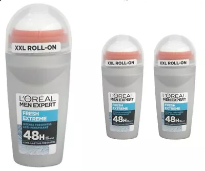 L'OREAL MEN EXPERT FRESH EXTREME ROLL ON ANTI PERSPIRANT DEODORANT 50ML X 3 • £10.53