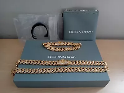 Cernucci 12mm Iced Cuban Link Chain Gold With 12mm Iced Cuban Braclet BNIB • £39.99