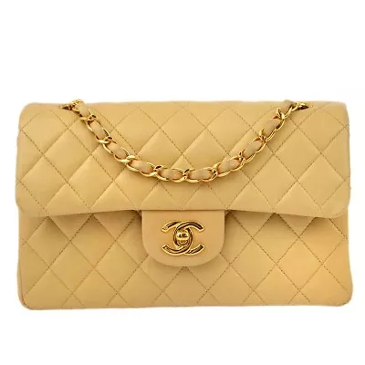 Chanel Beige Lambskin Small Classic Double Flap Shoulder Bag 171913 • £3951.42