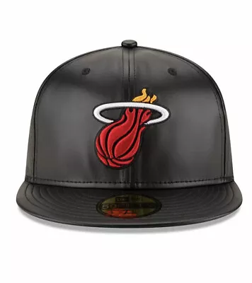 Miami Heat New Era Cap Hat Size 7 1/8 59FIFTY  NBA Faux Leather Black Fitted • $21.68