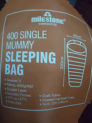 Milestone Camping Sleeping Bag 400g Single Mummy Season 3 USED • £20