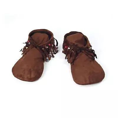 Adult's Men's One Size Brown Hippy Indian Moccasins Fancy Dress Accessory Shoes • £9.43