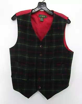 VINTAGE J Crew Vest Men Small Green Wool Cashmere Jacket Button Up Belted 90s * • $24.99