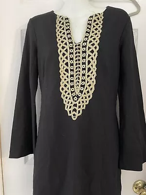 Nwt $340 Nicole Miller Collection Black Ponte Sheath Long Bell Sleeves Dress S • $29.99