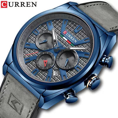 CURREN Sport Mens Wrist Watch Men Quartz  Leather Chronograph Waterproof Watches • £25.19