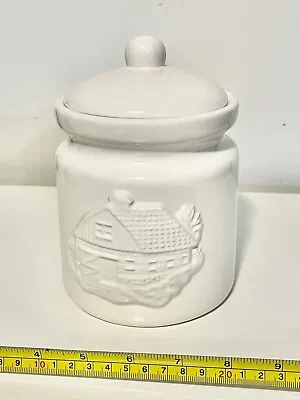Farm Barn House White Ceramic Cookie Jar French Country Style Kitchen - Vintage • $16