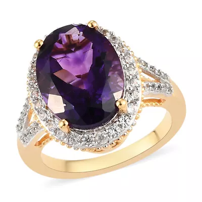 6.50ctw Moroccan Amethyst & Zircon Halo Ring Vermeil Plated Size 6 • $63