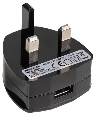 Pro-Elec USB Charger Plug 240V 1.2A Black PEL00313 • £8.50