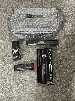 MAC Makeup Cosmetic Bag Silver Metallic Zip Around Case NEW Travel W/Contents • $30.90