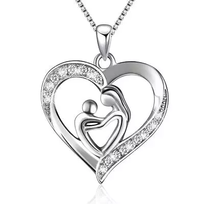 925 Sterling Silver Mother And Child Love Heart Pendant Necklace Mom Daughter... • $13.18