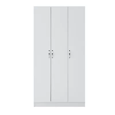 3 Door Wardrobe Wooden Bedroom Storage Furniture Cupboard Hanging Rail Clothes • £199.99