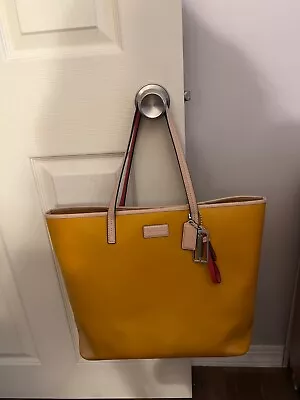 COACH F24341 Yellow & Tan Saffiano Leather Large Tote Bag Pumpkin • $89.99