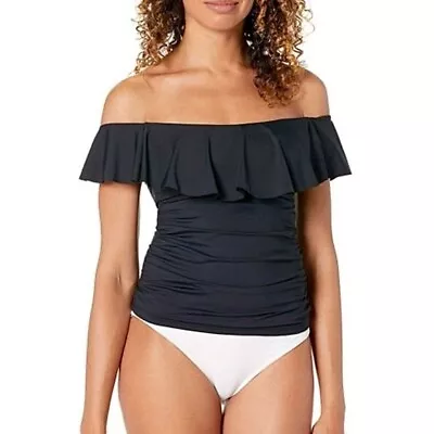 La Blanca NEW W/Tag ($94) Ruffleneck Tankini Top Size 10 - Black • $24.95