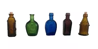 5 Vintage Miniature Coloured Glass Green Brown Bottles Wheaton Bitters Taiwan B • £19.99