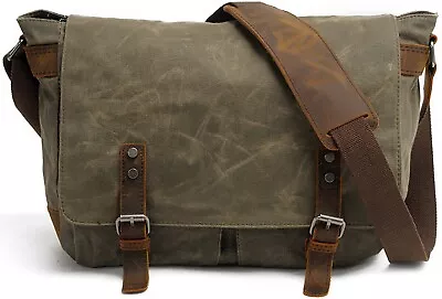 HUACHEN Men's Waxed Canvas Shoulder Bag Crossbody School Bag Satchel Messenger • $39.98