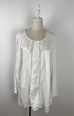 VOLCOM Traffik Womens White BOHO Long Sleeve Short Dress Sz 8 XS • $16.21