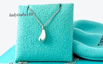 Tiffany & Co. Elsa Peretti Teardrop Pendant Necklace 16” Sterling Silver W Pouch • $134