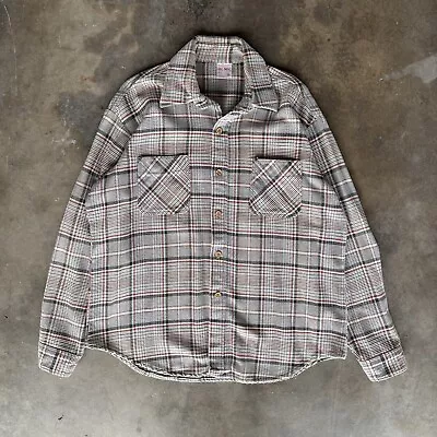 Vintage 70s Big Mac JC Penney Plaid Flannel Brown/Gray Button Up USA Large Mens • $79.99