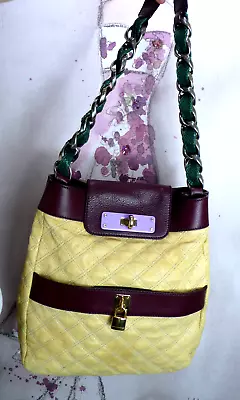 Marc Jacobs Women Quilted Leather Silver Chain Shoulder Bag Handbag Yellowish • $270