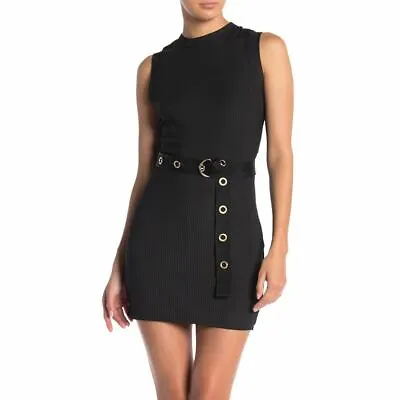 MATERIAL GIRL Womens M Black Grommet Belt Ribbed Mini Dress • $29