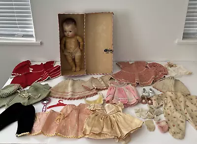 Vtg 50s Tiny Tears Doll (flawed) In Orig Box And Misc. Clothing Shoes Hanger Etc • $65