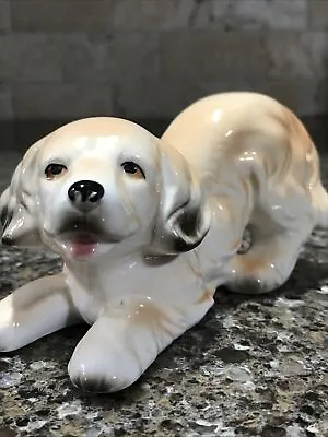 Vintage Porcelain Labrador Playing Puppy Dog Figurine White Tan Black 🐾🐾 Large • $22