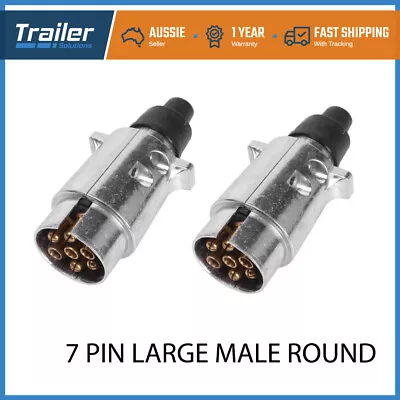 X2 Aluminium Trailer Plug 7 Pin Round Metal MALE ADAPTER CONNECTOR TRUCK CARAVAN • $16.50