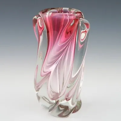 Val St Lambert Cased Pink Glass Vase C1970 • £175