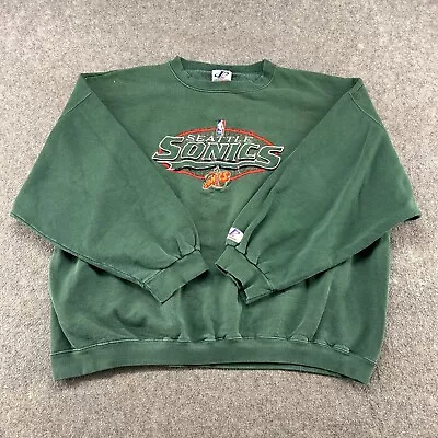 VINTAGE Seattle Supersonics Sweatshirt Mens 3XL Green Pullover Embroidered 90s • $99.95