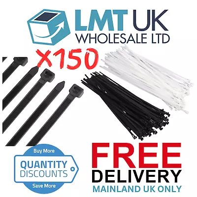 150 Pack Nylon Cable Zip Ties High Quality Strong Small Thin Long Thick BULK BUY • £0.99