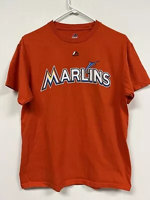 Majestic Miami Marlins T Shirt Mens Size Medium Orange #37 Alvarez MLB Logo Tee • $15.88