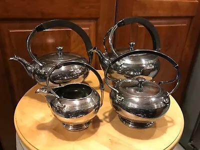 Vtg  Meriden B Co 980 T Silver Plate Hamilton Teapot Coffeepot Creamer & Sugar • $195