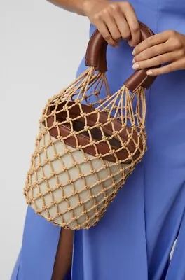 Staud Bucket Bag Oatmeal Brown Leather Moreau Net Rope Women’s Bag • $125