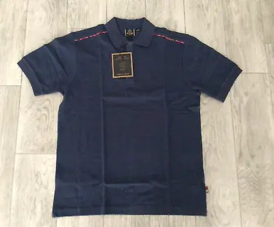 Mens Merc London Retro Tartan Trim Pk Cotton Polo Shirt Enfield Dark Blue Size M • £27.50