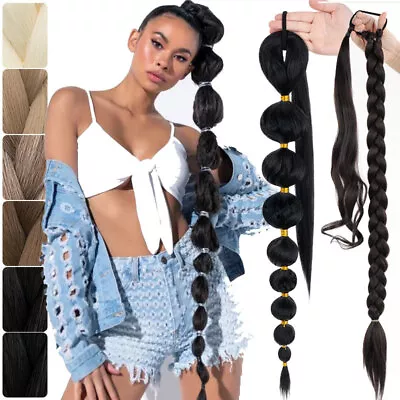 Real Natural Long Afro Puff Bubble Ponytail Extensions 100% Thick Braided Hair • $11.70