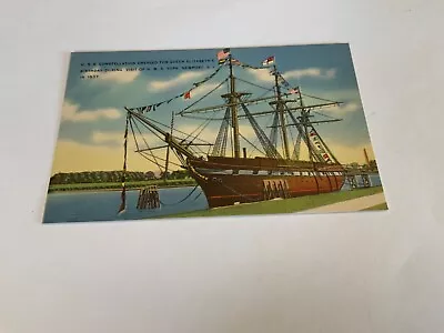 NewportR.I. ~U.S.S. Constellation Dressed For Queen E. In 1937 Vintage Postcard • $4