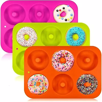 3Pcs Silicone Donut Mold Muffin Chocolate Cake Cookie Doughnut Baking Mould Tray • $18.04