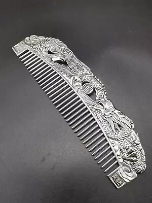 Chinese Old Tibet Silver  Carved Dragon And Phoenix Comb • $15.99